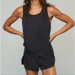 Lunya Black Checker Texture Washable Silk Short Pajamas set